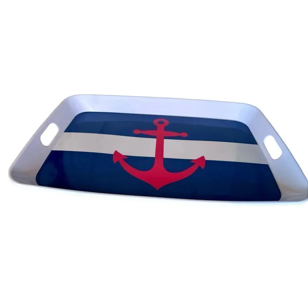 Set of 2 Anchors Aweigh Melamine Handle Tray in Red White & Blue
